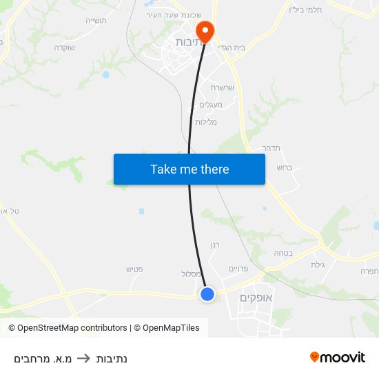 מ.א. מרחבים to נתיבות map