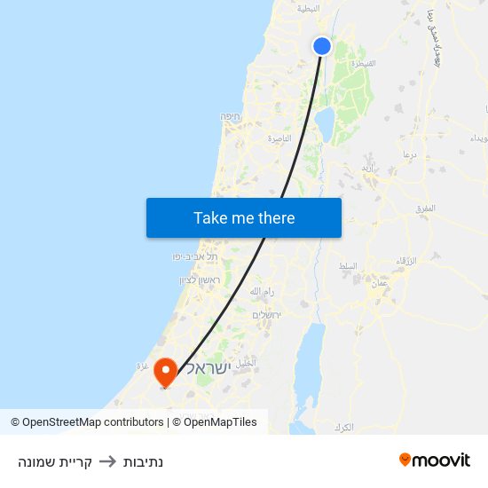 קריית שמונה to נתיבות map