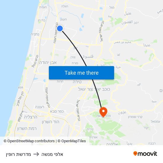 מדרשת רופין to אלפי מנשה map