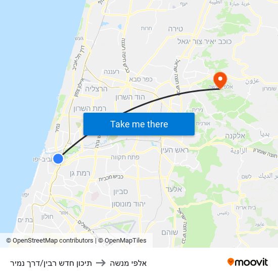 תיכון חדש רבין/דרך נמיר to אלפי מנשה map