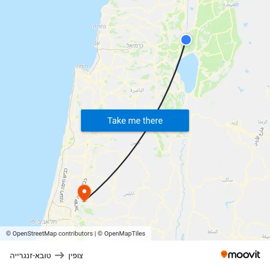טובא-זנגרייה to צופין map