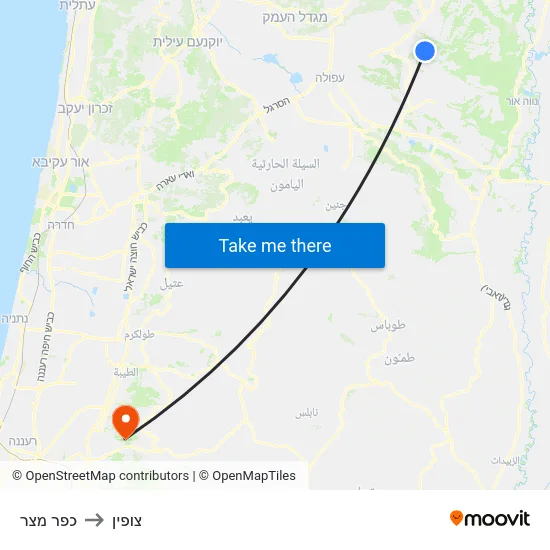 כפר מצר to צופין map