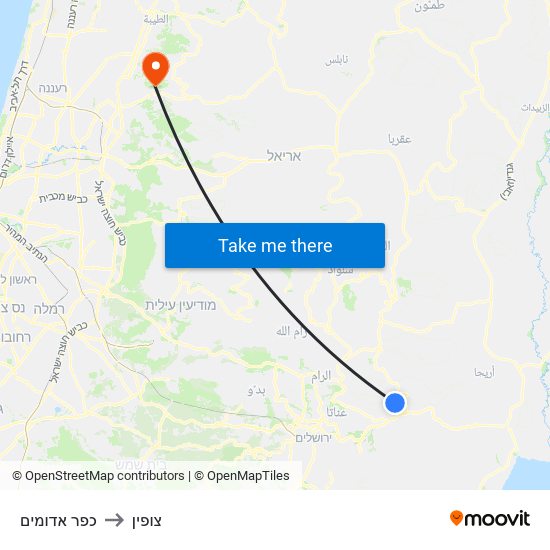 כפר אדומים to צופין map