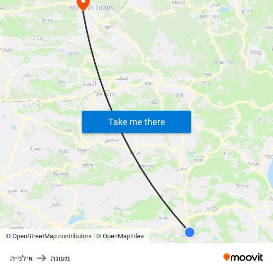 אילנייה to מעונה map