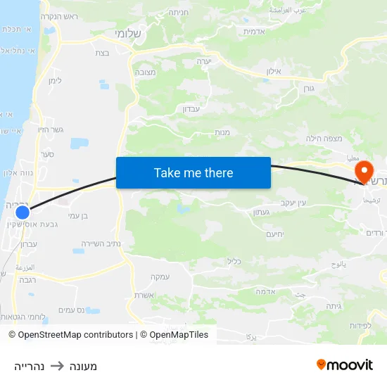 נהרייה to מעונה map