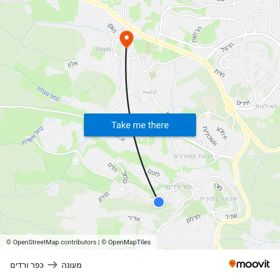 כפר ורדים to מעונה map