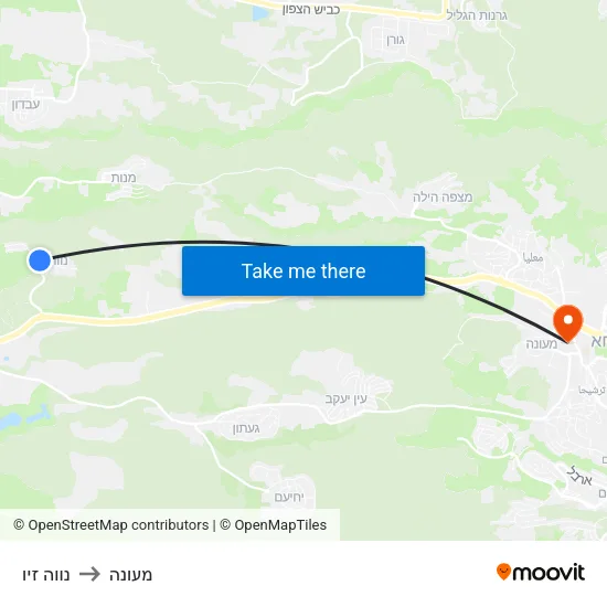 נווה זיו to מעונה map