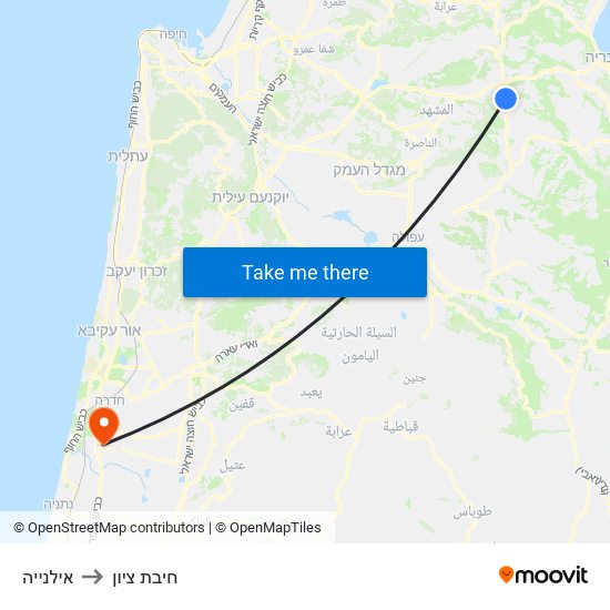 אילנייה to חיבת ציון map