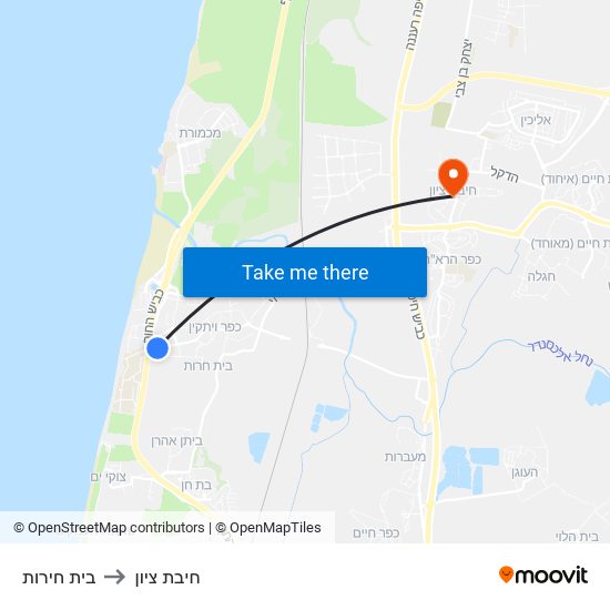 בית חירות to חיבת ציון map