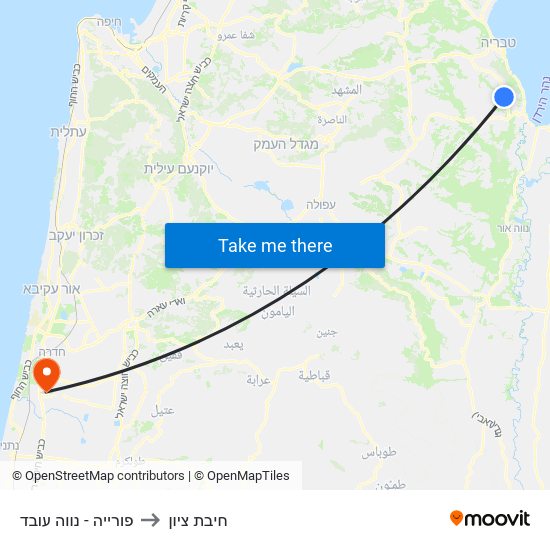 פורייה - נווה עובד to חיבת ציון map