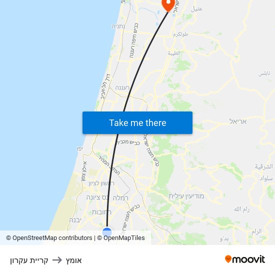 קריית עקרון to אומץ map