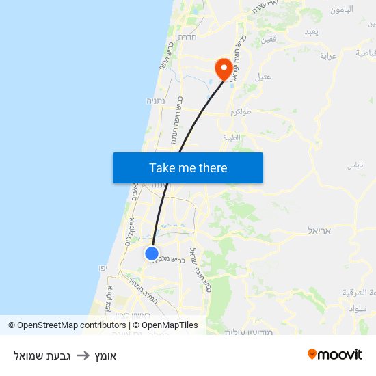 גבעת שמואל to אומץ map