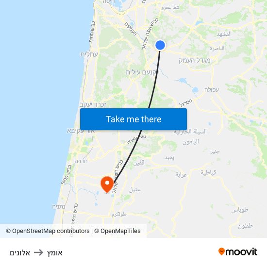 אלונים to אומץ map