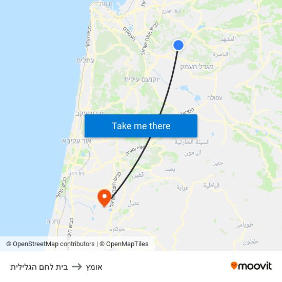 בית לחם הגלילית to אומץ map