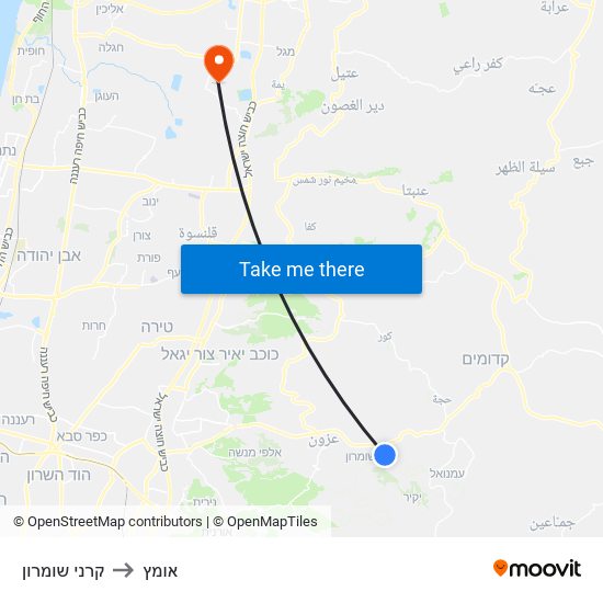 קרני שומרון to אומץ map