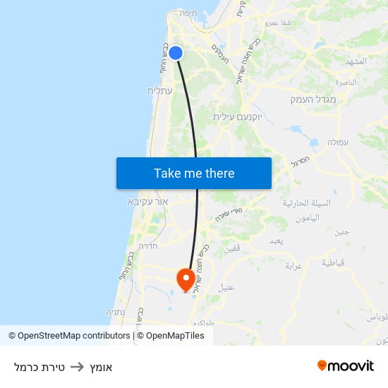 טירת כרמל to אומץ map