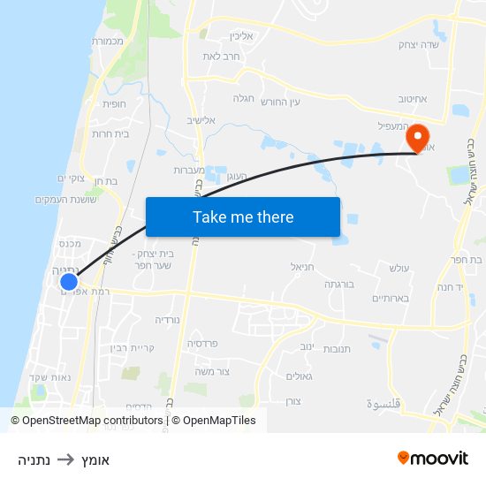 נתניה to אומץ map