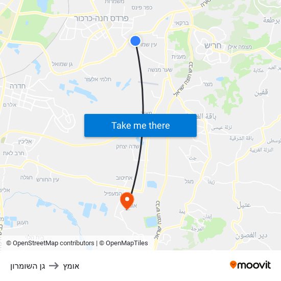 גן השומרון to אומץ map