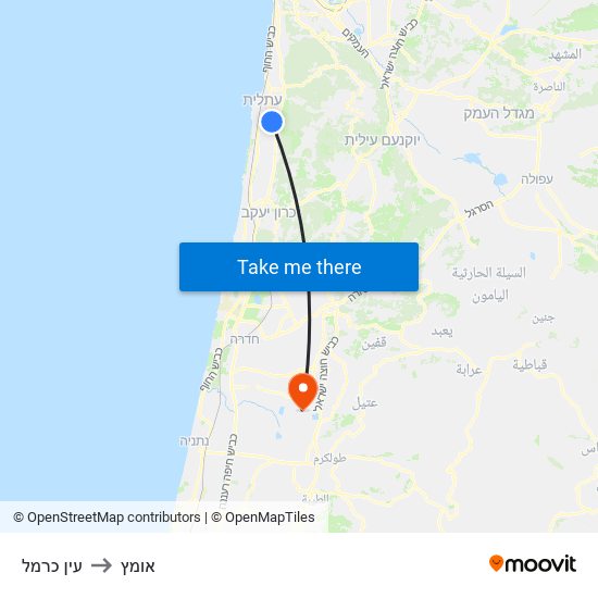 עין כרמל to אומץ map