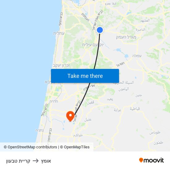 קריית טבעון to אומץ map