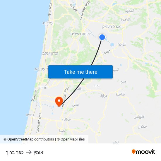 כפר ברוך to אומץ map