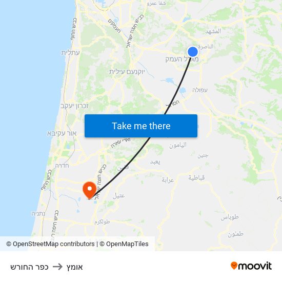 כפר החורש to אומץ map