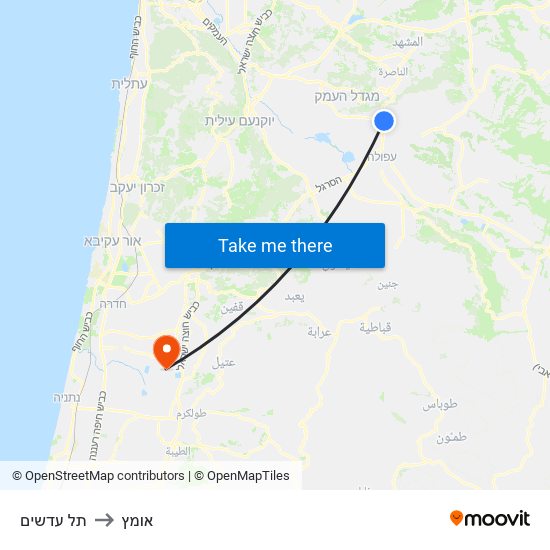 תל עדשים to אומץ map