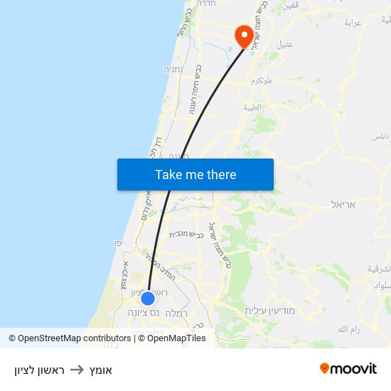 ראשון לציון to אומץ map