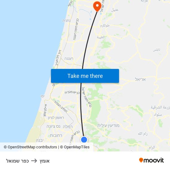 כפר שמואל to אומץ map