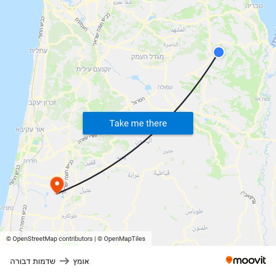 שדמות דבורה to אומץ map