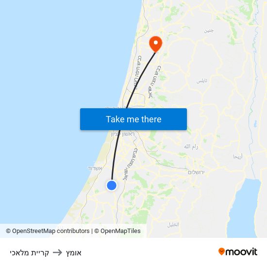 קריית מלאכי to אומץ map