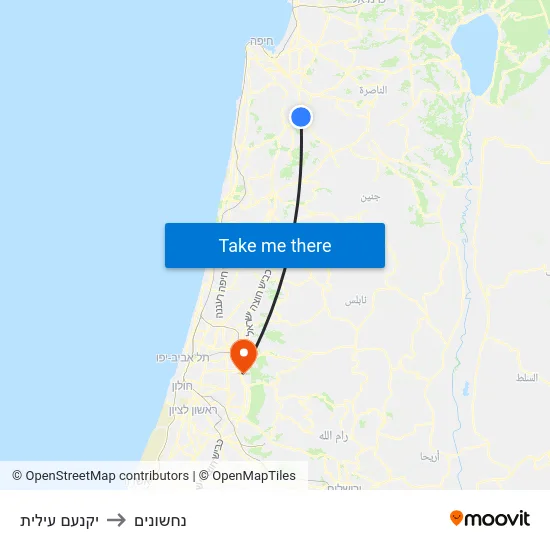 יקנעם עילית to נחשונים map