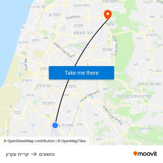 קריית עקרון to נחשונים map