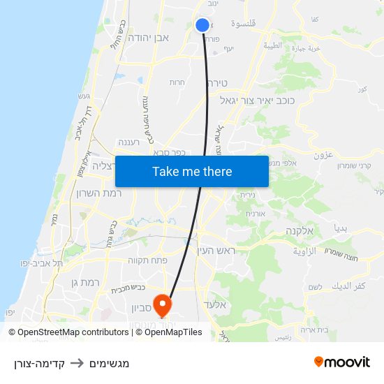 קדימה-צורן to מגשימים map