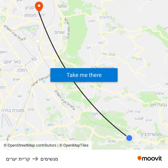 קריית יערים to מגשימים map