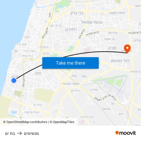 בת ים to מגשימים map