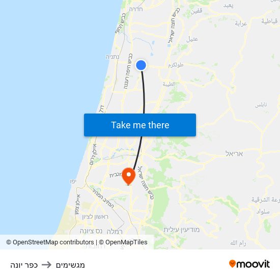 כפר יונה to מגשימים map