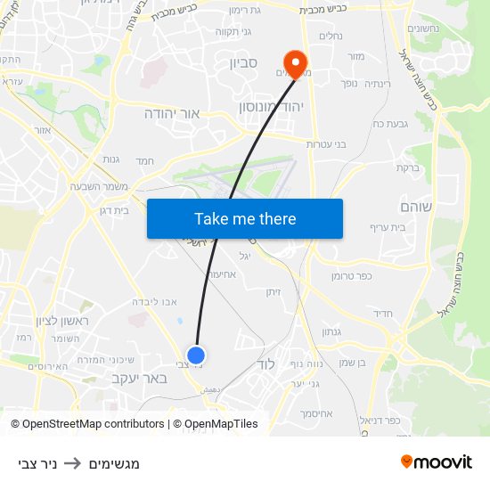 ניר צבי to מגשימים map