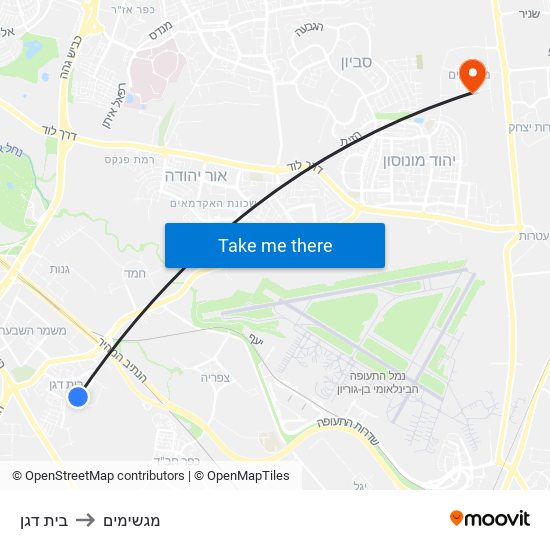 בית דגן to מגשימים map