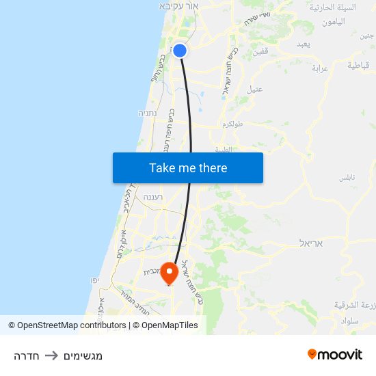 חדרה to מגשימים map