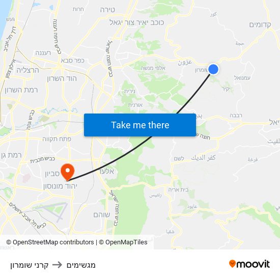 קרני שומרון to מגשימים map