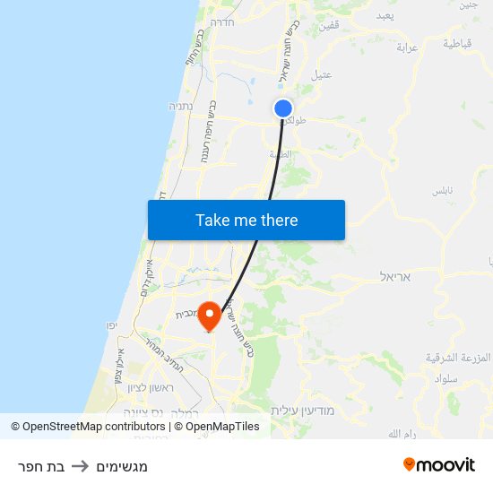 בת חפר to מגשימים map