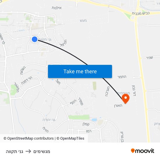 גני תקווה to מגשימים map