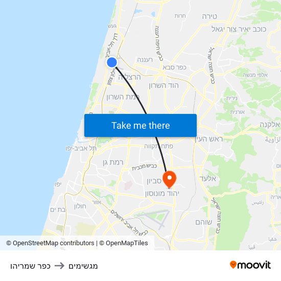 כפר שמריהו to מגשימים map