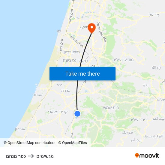 כפר מנחם to מגשימים map