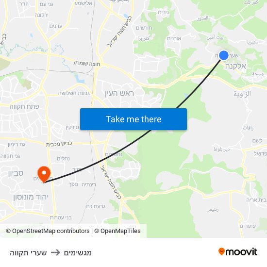 שערי תקווה to מגשימים map