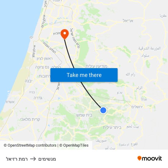 רמת רזיאל to מגשימים map