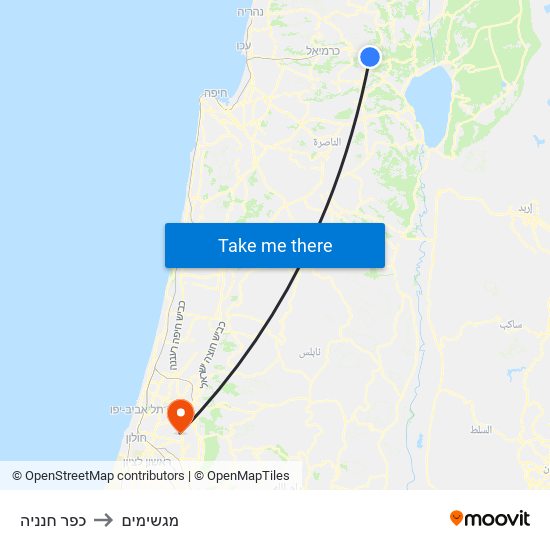 כפר חנניה to מגשימים map