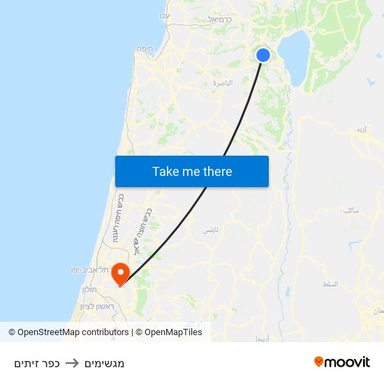 כפר זיתים to מגשימים map