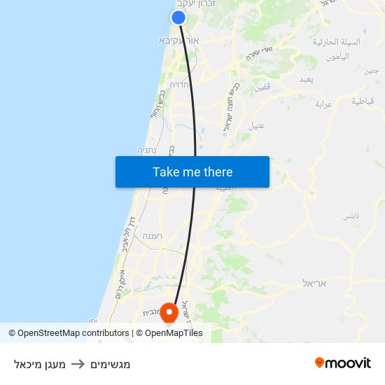 מעגן מיכאל to מגשימים map